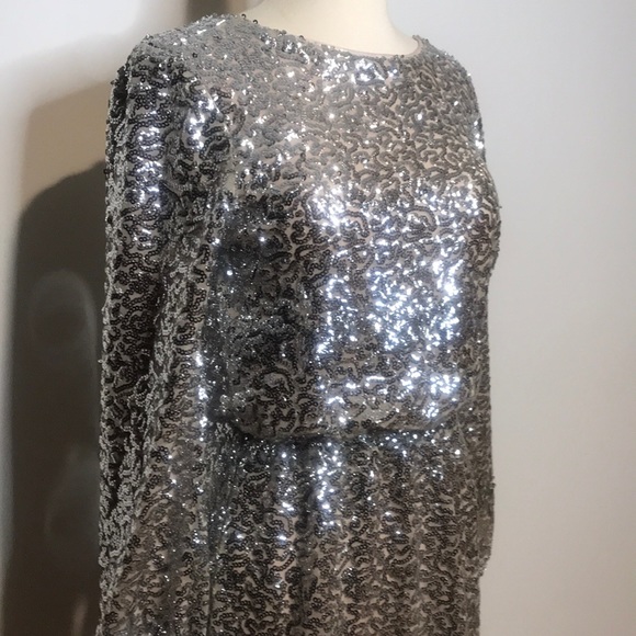 JULIA JORDAN Silver Metallic sequin mini Dress 2 NWT - Picture 4 of 14